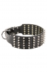 Wide Spiked Leather Dog Collar with 5 Rows of Spikes