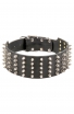 Wide Spiked Leather Dog Collar with 5 Rows of Spikes