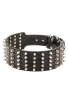 Wide Spiked Leather Dog Collar with 5 Rows of Spikes