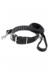 Leather Dog Collar Decorated with Pyramids and Braided Leather Leash with Stainless Steel Snap-hook
