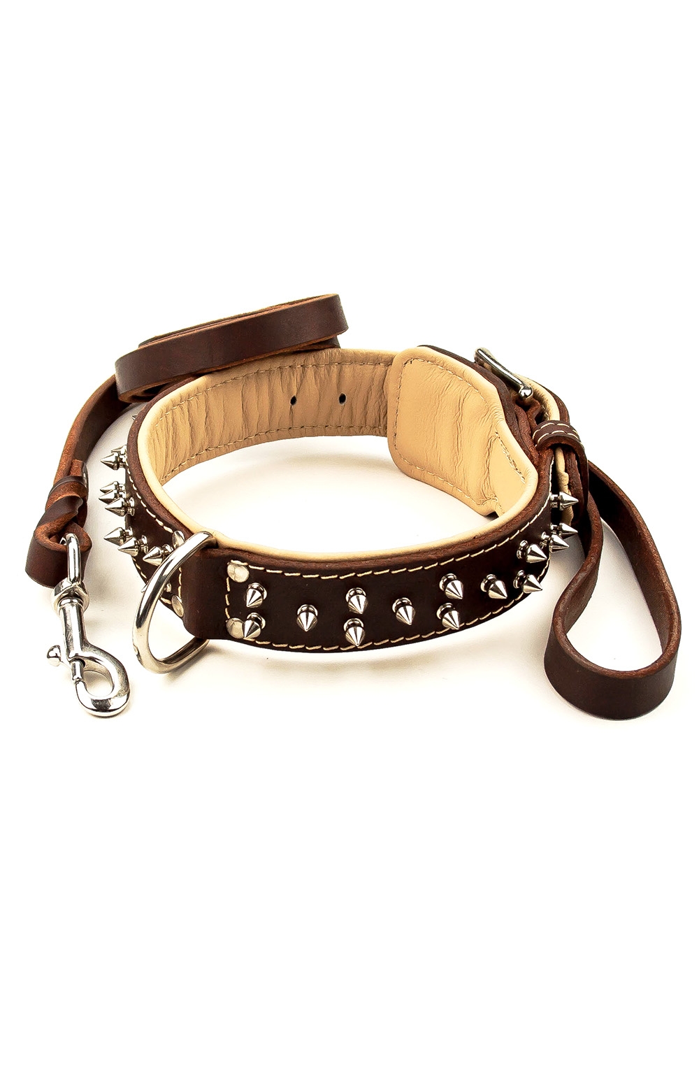 Spiked Leather Dog Collar and Braided Leash Set - Old Mill Store