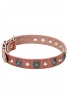 Leather Studded Dog Collar Decorated with Round Like-silver Plates with Antique Ornament Catalog   Products