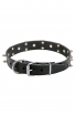 3 Rows Leather Dog Collar "Silver Skull" with Nickel Spikes