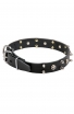 3 Rows Leather Dog Collar "Silver Skull" with Nickel Spikes