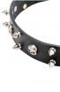 3 Rows Leather Dog Collar "Silver Skull" with Nickel Spikes