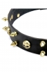 3 Rows Leather Dog Collar "Golden Skull" with Brass Spikes