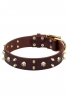 New Spiked Leather Dog Collar "Golden Skull"