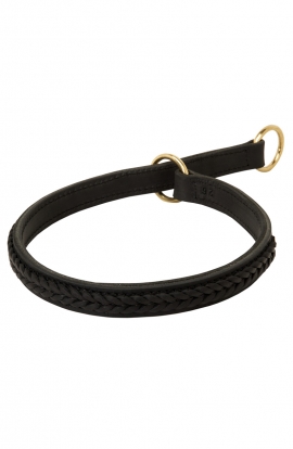 Doberman 2 Ply Leather Choke Dog Collar with Braids