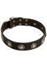 Designer Mastiff Leather Dog Collar with One Row Vintage Conchos