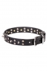 3 Rows Leather Dog Collar "Silver Star" with Nickel Spikes