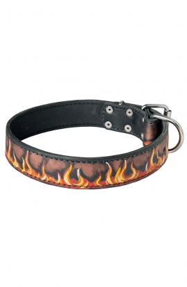 Hand Painted Leather German Shepherd Collar with Red Flame