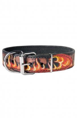 Hand Painted Leather Doberman Collar with Red Flame