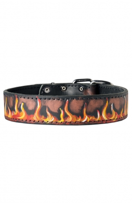 Hand Painted Leather Mastiff Collar with Red Flame