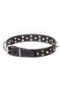 3 Rows Leather Dog Collar "Silver Star" with Nickel Spikes