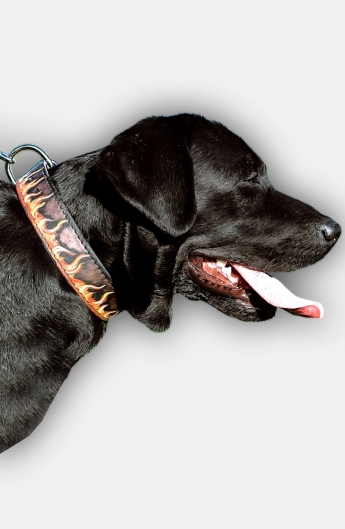 Hand Painted Leather Labrador Collar with Red Flame