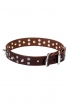 3 Rows Leather Dog Collar "Silver Star" with Nickel Spikes