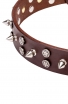 3 Rows Leather Dog Collar "Silver Star" with Nickel Spikes