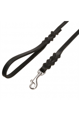 1/2 inch Wide Braided Leather Dog Leash with Stainless Steel Snap-hook