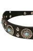 Fancy Studded Leather Dog Collar with Silver-Like Adornment “Blue Ice”