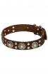 Fancy Studded Leather Dog Collar with Silver-Like Adornment “Blue Ice”