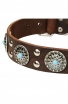 Fancy Studded Leather Dog Collar with Silver-Like Adornment “Blue Ice”
