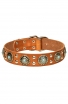 Fancy Studded Leather Dog Collar with Silver-Like Adornment “Blue Ice”