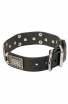 Fancy Leather Labrador Collar with Vintage Plates and Nickel Plated Pyramids