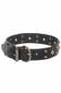 Decorated Dog Collar with Old Brass Dotted Square Studs and Pyramids