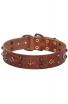Decorated Dog Collar with Old Brass Dotted Square Studs and Pyramids