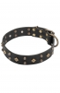 Decorated Dog Collar with Old Brass Dotted Square Studs and Pyramids