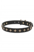 Fashion Narrow Leather Dog Collar decorated with Old-like Bronze Stars