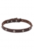 Narrow Leather Dog Collar with a Rows of Silver-like Dotted Pyramids