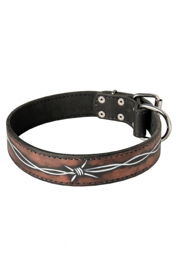 Hand Painted Leather Collar for Dog  “Barbed Wire”