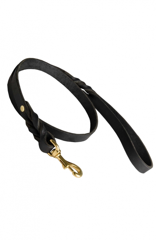 Extra Strong Braided Leather Leash with Brass Snap Hook Old Mill