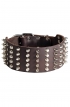 Super Leather Dog Collar with 5 Rows of Spikes and Pyramids