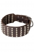 3 inch Wide Spiked Leather Dog Collar with 5 Rows of Studs