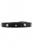 Leather Dog Collar "Golden Skull" with Row of Brass Spikes and Skulls