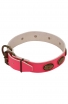 Pink Leather Girl Dog Collar with Vintage Plates