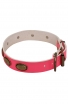 Pink Leather Girl Dog Collar with Vintage Plates