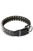 Wide Leather Spiked Dog Collar with 2 Rows of Spikes