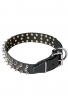 Wide Leather Spiked Dog Collar with 3 Rows of Spikes