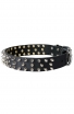 Wide Leather Spiked Dog Collar with 3 Rows of Spikes