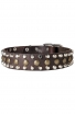 Leather Dog Collar with 3 Rows Pyramids and Studs