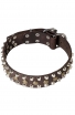 Leather Dog Collar with 3 Rows Pyramids and Studs