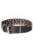 Leather Dog Collar with 3 Rows Pyramids and Studs