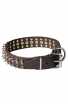 War Leather Dog Collar with 2 Rows Spikes+1 Row Old Brass Studs
