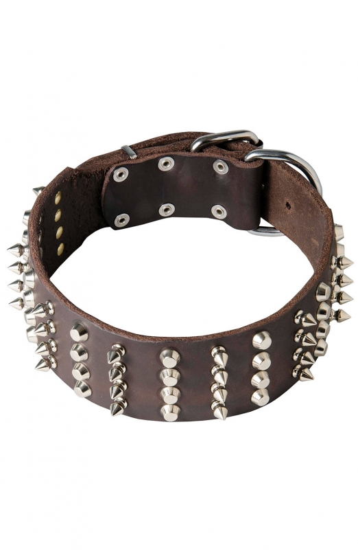 Extra Wide Spiked Leather Dog Collar with Spikes and Half ...
