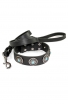 Set of Collar with Blue Stones and Braided Leather Leash with Stainless Steel Snap-hook