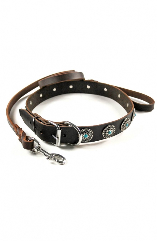 Get Leather Dog Collar, Blue Decorative Stones