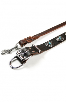 Set of Collar with Blue Stones and Braided Leather Leash with Stainless Steel Snap-hook